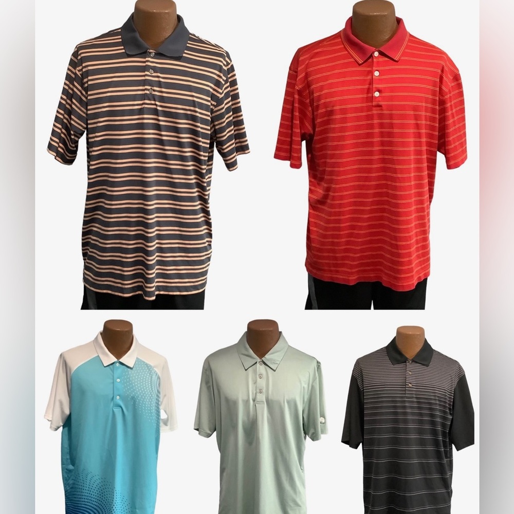 Lot of 5 Various Brands Men's Large Casual Short Polos Shirt Golf
